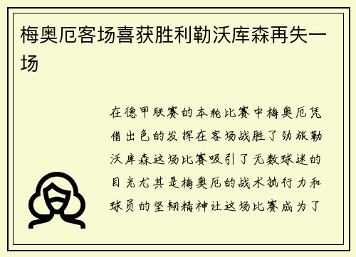 梅奥厄客场喜获胜利勒沃库森再失一场