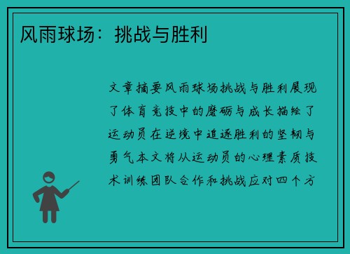 风雨球场：挑战与胜利